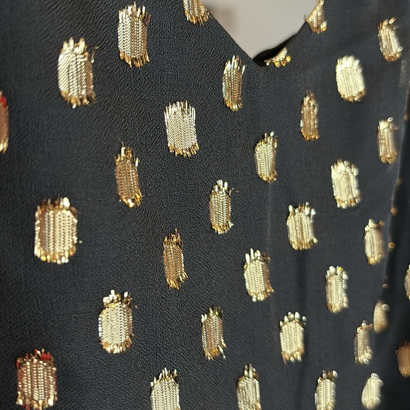 BANANA REPUBLIC POLKADOT GOLD/ BLACK MINI RUFFLE DRESS - Picture 3 of 5